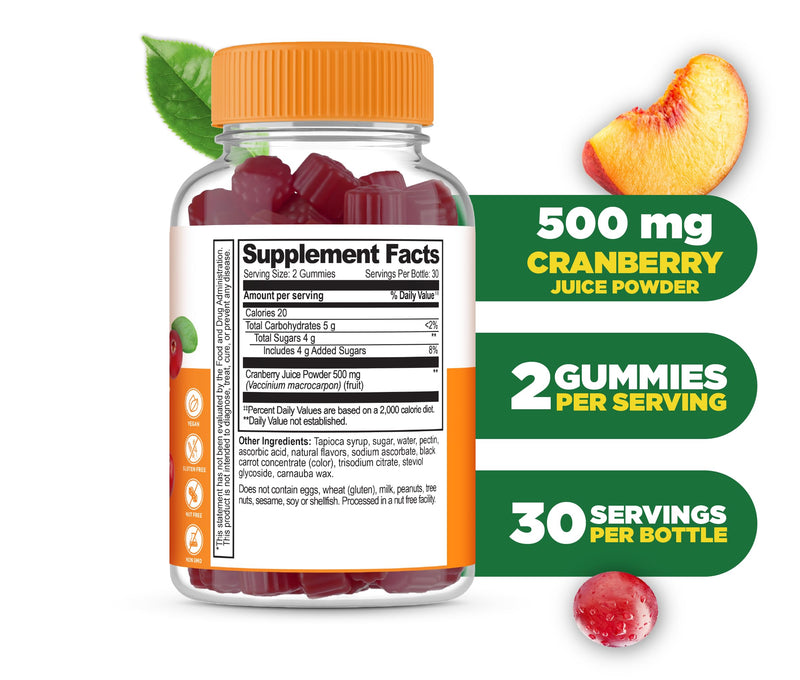 Lifeable Cranberry Gummies for Women, Urinary Tract Health, Vegan, 60 Count | Everyday bladder and kidney support in a great tasting kosher gummy, 500 mg cranberry juice powder per serving