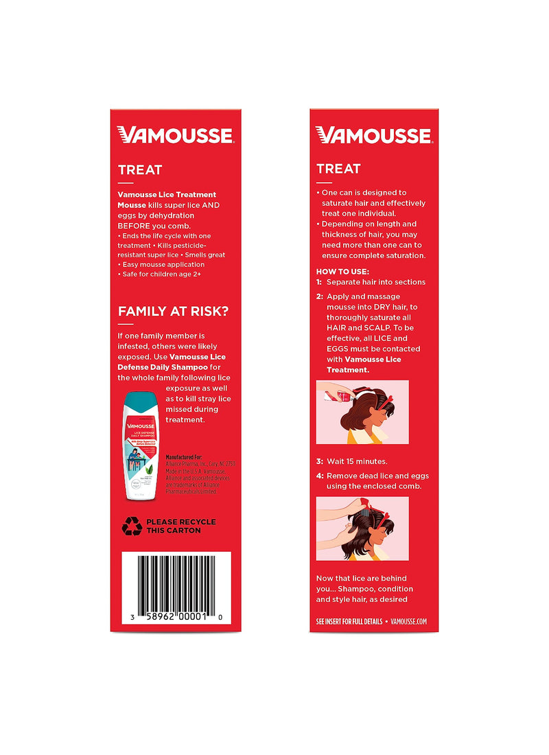 [Australia] - Vamousse Lice Treatment Mousse (6 fl oz), Clinically Proven to Kill Super Lice & Eggs, Easy to Apply & Rinse, Pesticide-Free & Non-Toxic, Includes Reusable Steel Comb 