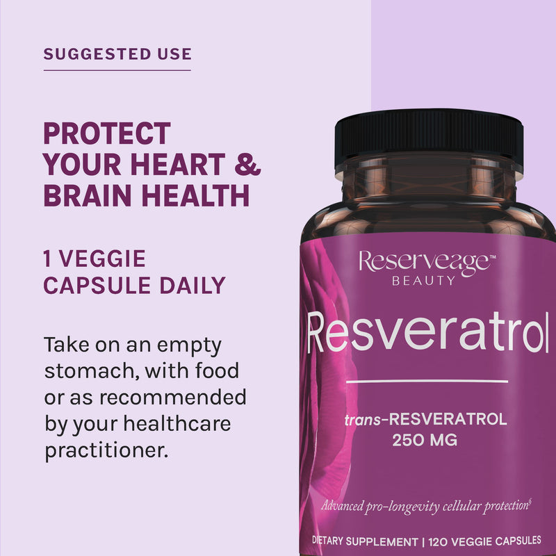 [Australia] - Reserveage Beauty, Resveratrol 250 mg, Antioxidant Supplement for Heart and Cellular Health, Supports Healthy Aging and Immune System, Paleo, Keto, 120 Capsules 120 Count (Pack of 1) 