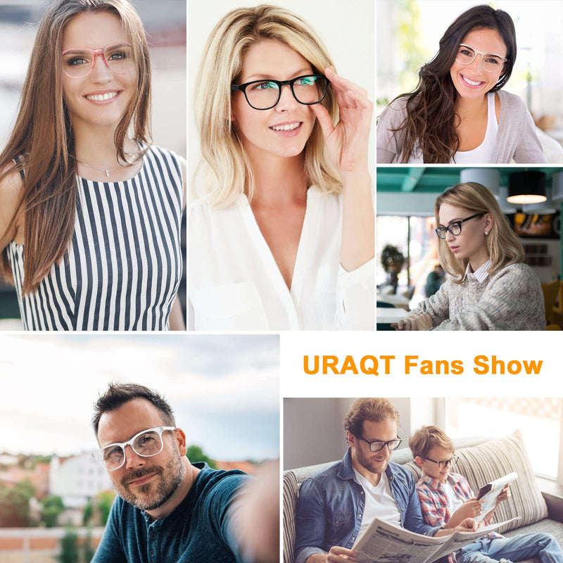 [Australia] - URAQT blue light filter glasses, round anti blue light PC gaming glasses, fashion glasses, blue light blocking glasses, without strength blue filter glasses for women and men (black & white & grey) black & transparent & grey 