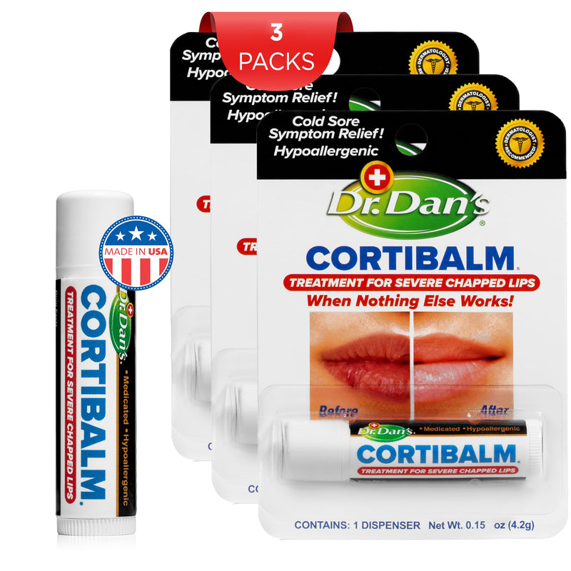 Dr. Dan's Cortibalm Hydrating Lip Balm for Severely Chapped Lips 3 Pack | Healing Lip Balm with Beeswax & Vitamin E, Lip Repair for Severely Chapped Lips, Dry Lips Repair, Moisturizing & Hydrating