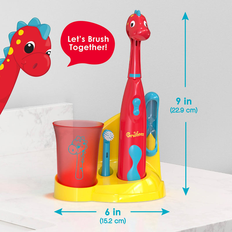 [Australia] - Brusheez® Kids’ Electric Toothbrush Set - Safe & Effective for Ages 3+ - Parent Tested & Approved with Gentle Bristles, 2 Brush Heads, Rinse Cup, 2-Minute Timer, & Storage Base (Pepper the Dino) Pepper The Dino 