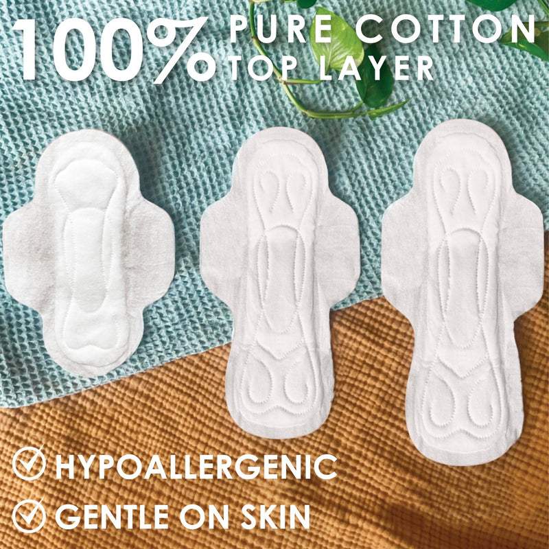 [Australia] - L. Pure Cotton Topsheet Pads for Women, Regular Absorbency, Ultra Thin Pads with Wings, Unscented menstrual pads, 56 Count (Packaging May Vary) 