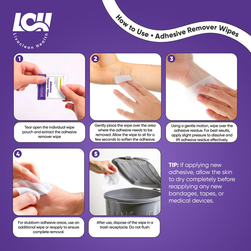 [Australia] - 100 CT Adhesive Remover Wipes ‚Äì Strong & Effective Skin Adhesive Remover ‚Äì 2 Ply 2.56x1.18in (6.5x3cm) ‚Äì Medical Adhesive Remover for Bandage, Tape, Dressings, and Ostomy Residue - By Livaclean Health 