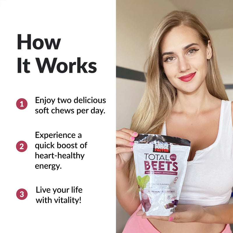 [Australia] - Force Factor Total Beets Soft Chews with Beetroot, Nitrates, L-Citrulline, Grapeseed Extract, & Antioxidants, Healthy Energy Supplement with Elite Ingredients for Heart, Superfood, 120 Count, 2-Pack 60 Count (Pack of 2) Original 