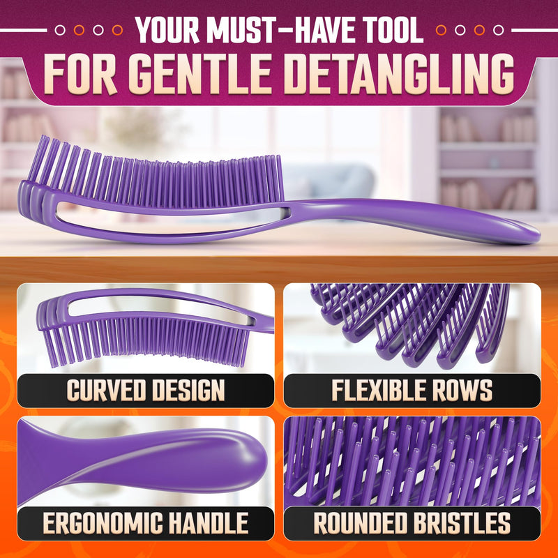 2 Pcs Detangling Curl Brush for Curly Hair Pink & Violet Set – Ergonomic Shell Shape Design and Scalp-Fitting Detangling Brush for Curly Hair and Locks – Easy Tangle Removal Curl Detangler Brushes 2 Pcs Seashell
