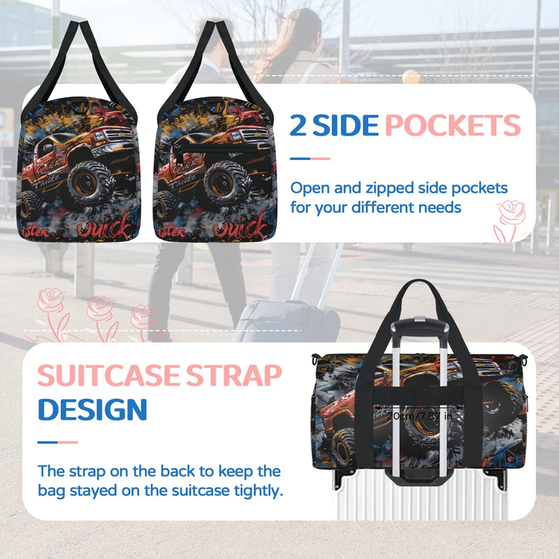 Sports Duffle Bag, Small Gym Bags With Zipper, Ballet Dance Bag for Girls, Workout Soccer Bags for Boys Weekend Overnight Shoulder Carry-On Travel Tote (Trucks)