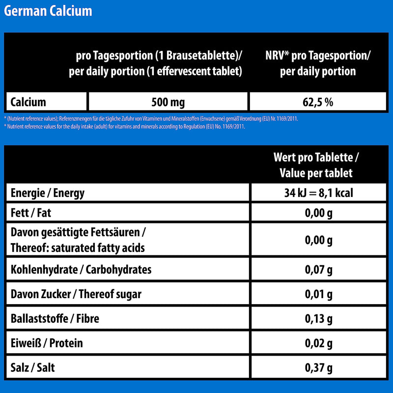 [Australia] - German Calcium Effervescent Tablets Pack of 60 - Lemon Flavor - 500 mg Calcium, Sugar-Free, Vegan - T&D Pharma German Calcium - Made in Germany Lemon 60 Pieces (Pack of 1) 