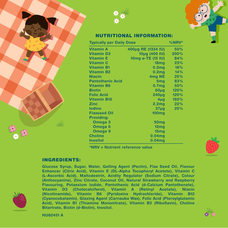 Kids Multivitamin & Omega 3 6 9 Gummies | 120 Count | 19 Nutrients with Vitamin A, B12, C, D and Zinc | Natural Berry Flavour | Vegetarian Friendly Formula | By Horbaach
