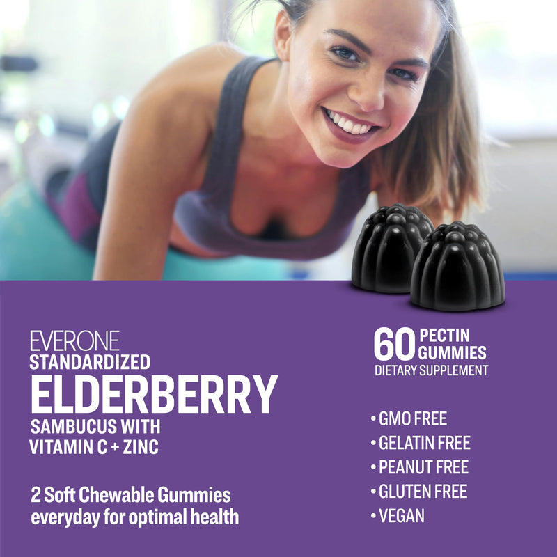 Ever One Sambucus Elderberry Gummies for Adults with Vitamin C and Zinc | Immune Support Supplement - Vegan, Gelatin Free, Gluten Free, GMO Free-Berry Flavored, Black Elderberry Immune Gummy Vitamins