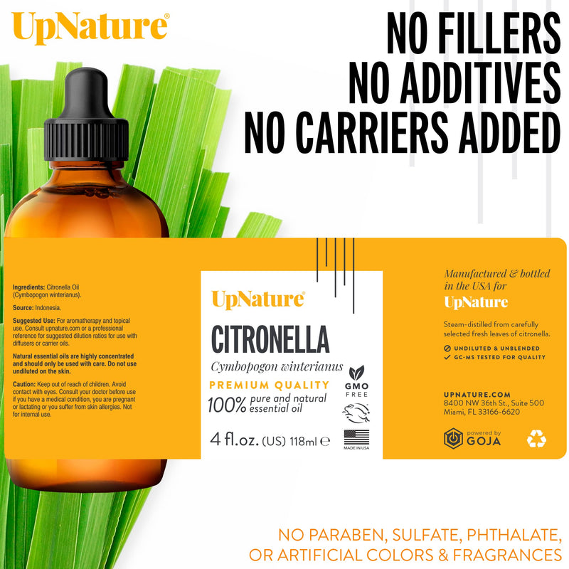 [Australia] - UpNature Citronella Essential Oil 4oz – 100% Pure Citronella Oil for Natural Mosquito Repellent Spray & Soap 4.00 Fl Oz (Pack of 1) 