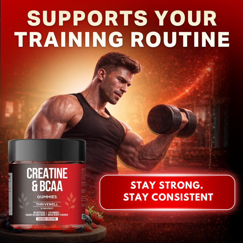 Creatine Monohydrate Gummies 5000mg with 1000mg BCAAs | 45 Days Supply | Naturally Sweetened | No Artifical Sugars | Premium Vegan Gummies | Mixed Berry Flavour | 120 Gummies 1 count (Pack of 120)