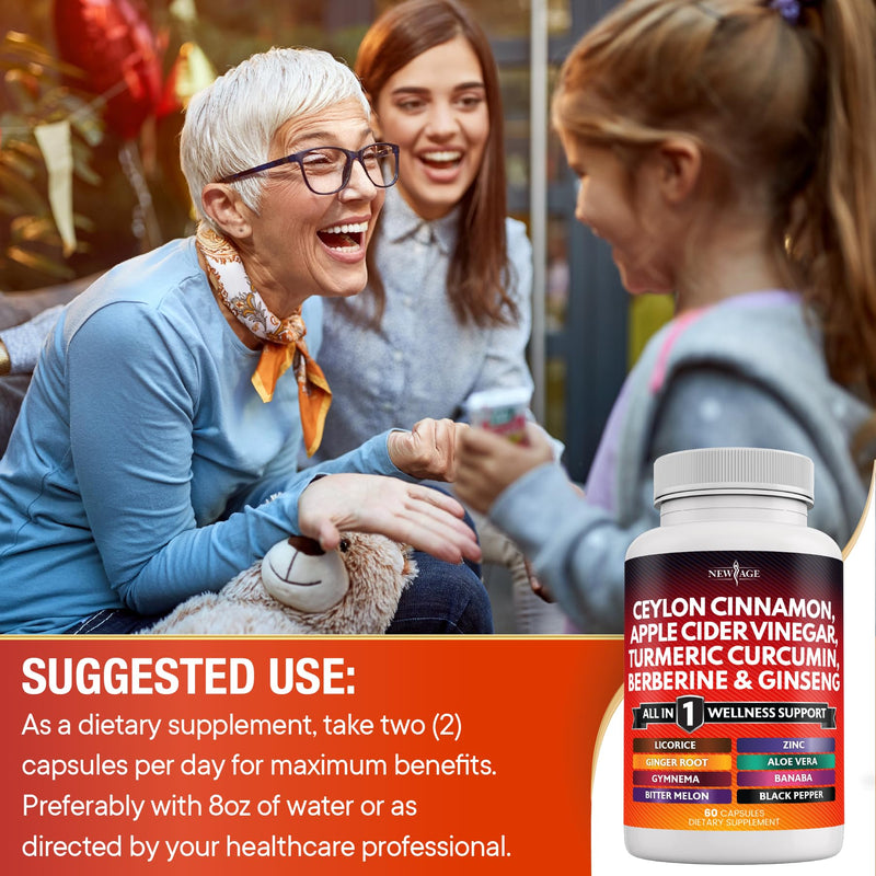 [Australia] - Ceylon Cinnamon 3000mg Turmeric 3000mg Apple Cider Vinegar 3000mg Ginseng 2000mg Aloe Vera 2000mg Berberine 1200mg Plus Banaba, Ginger Root - 120 Count 120 Capsules (Pack of 2) 