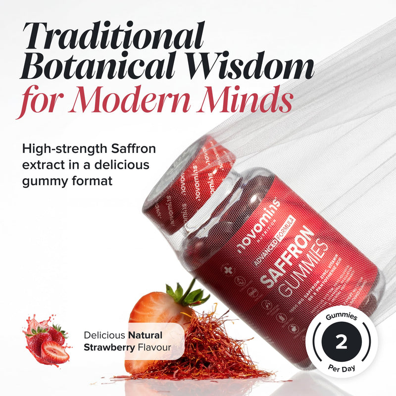 Saffron Gummies 1000mg - 60 Gummies - Sugar-Free Saffron Supplement - with Pantothenic Acid, Vitamin B6 & Zinc - Vegan & Gluten-Free - 1 Month Supply - Novomins