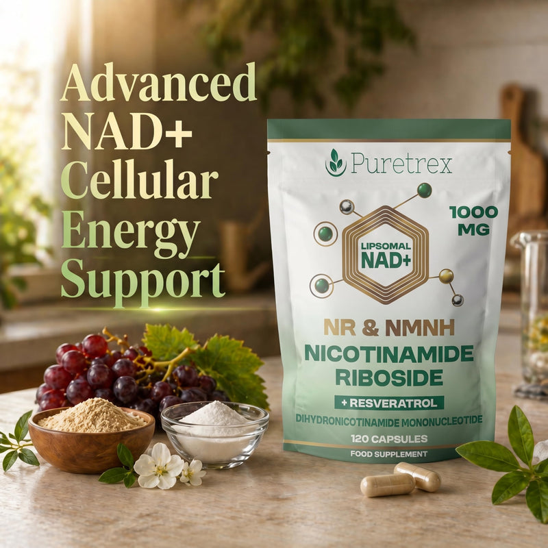 PURETREX NMNH Supplements 1000mg, Made in UK, 120 Vegan Capsules, Liposomal NAD+ Support with Nicotinamide Riboside and Resveratrol, High Strength Cellular Energy & Healthy Aging Formula