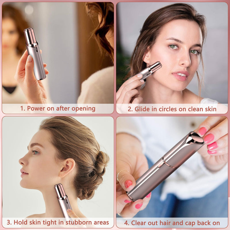 [Australia] - Facial Hair Remover for Women - as Seen on TV Painless Face Shaver - Electric Hair Removal Device for Face Lips Peach Fuzz with Light (Rose Gold) Rose Gold 