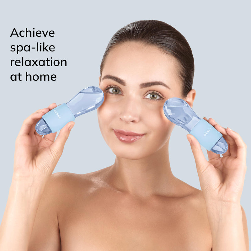 GESKE SmartAppGuided™ Cool & Warm Duo Eye Massager | 7 in 1 | Time-saving Dual Massager | For Eyes & Face | Battery-free Cooling & Warming | Firms, Relaxes & De-Puffs Skin Aquamarine