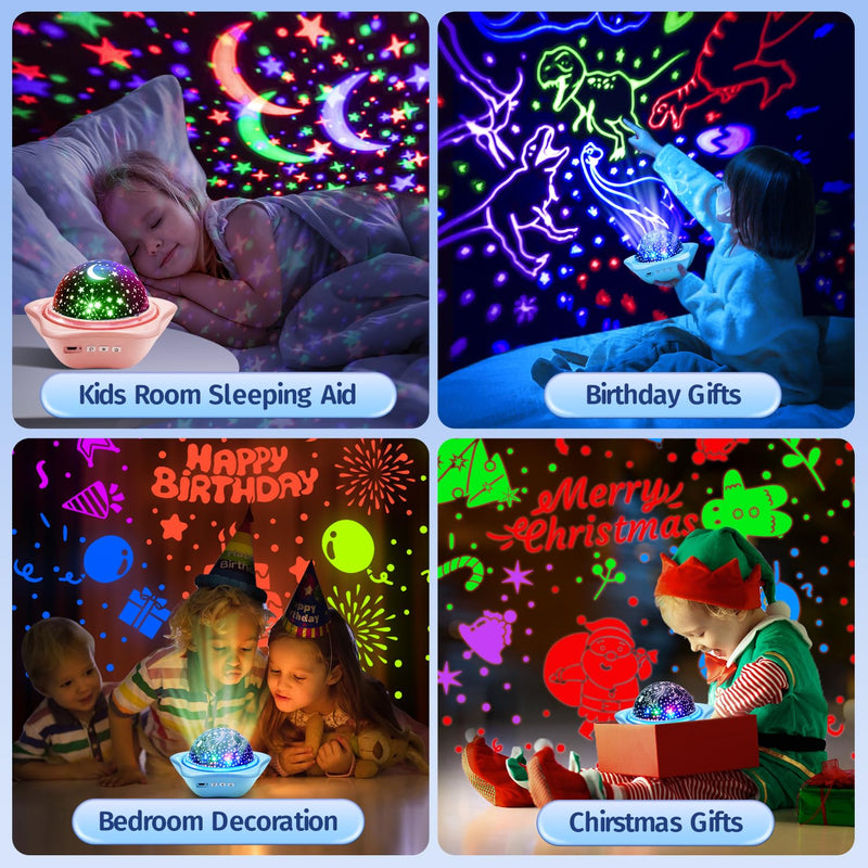 [Australia] - One Fire Night Light for Kids, 96 Lighting Modes Star Projector 360° Rotating+6 Films Kids Night Light Projector,Rechargeable Baby Night Light Ceiling Projector for Bedroom,Kids Gifts&Kids Room Decor Blue 