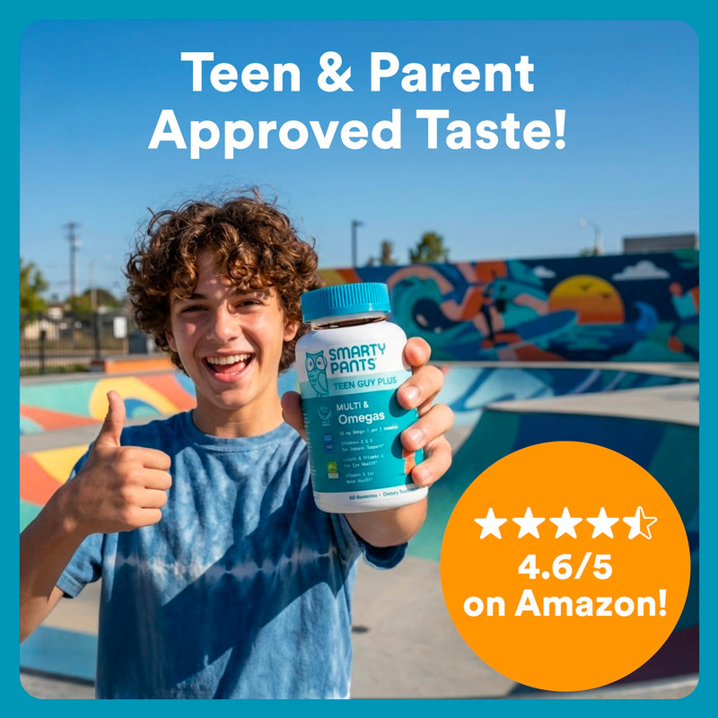 SmartyPants Teen Guy Plus Multi & Omegas Multivitamin Gummies with Omega 3 DHA/EPA, Vitamins D3, C, B12, B6, A, K, Zinc, Folate, Gluten Free, Clean Label, Pineapple Orange, 60 Gummies (30 Day Supply) 1 Count (Pack of 1) Multi + Omega