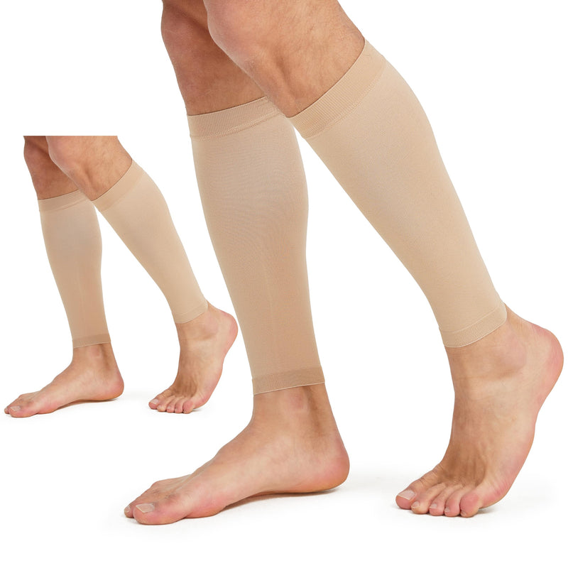 MGANG Calf Compression Sleeve, (2 Pairs) 20-30mmHg Leg Compression Socks, Unisex for Pain Relief, Swelling, Edema, Maternity, Varicose Veins, Shin Splint, Nursing, Travel, Beige L/XL Large/X-Large (2 Pair) 1 Pair Beige + 1 Pair Beige