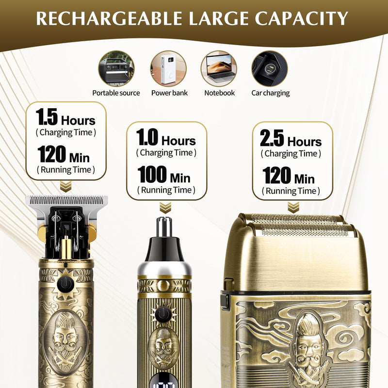 [Australia] - Electric Shaver Razor，T-Blade Beard Trimmer Nose Hair Trimmer Shaver Set,Cordless RechargeableBarber Clippers,Professional Hair Clippers Kit with LCD for Men Bronze 