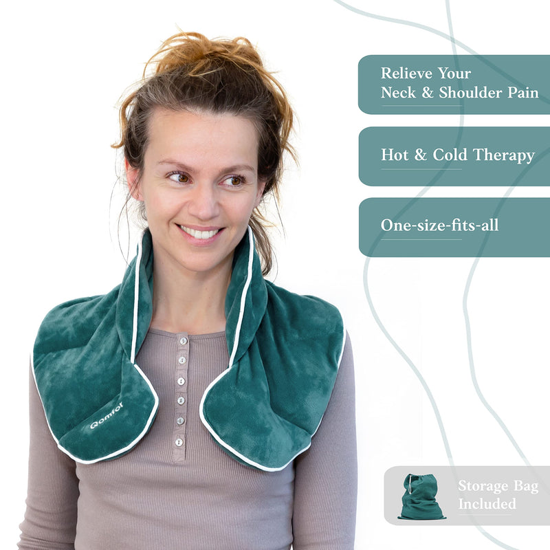[Australia] - Qomfor grain pillow neck shoulder - heat pillow microwave - wheat and lavender filled - grain pillow microwave for pain relief, neck shoulder, back - green blue 