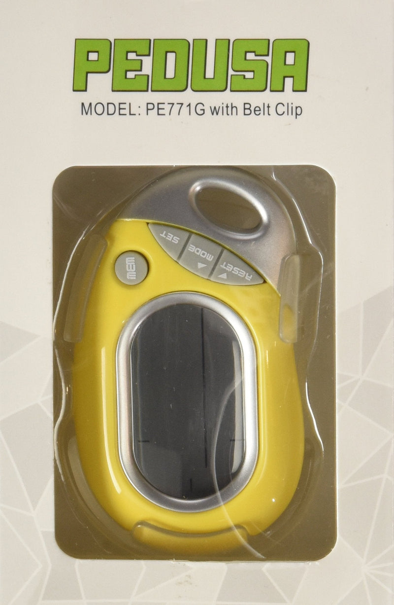 [Australia] - PE771 Walking 3D Pedometer with Clip and Strap | 7 Day Memory, Accurate Step Counter, Walking Distance Miles/Km, Calorie Counter, Target Goal, Active Time Yellow with Holster/Belt Clip 