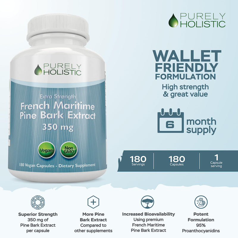 [Australia] - Purely Holistic Pine Bark Extract 350mg 180 Vegan Capsules 95% Proanthocyanidins - French Maritime Pine Bark Extract - Non GMO & Pesticide Free Antioxidant Supplement 