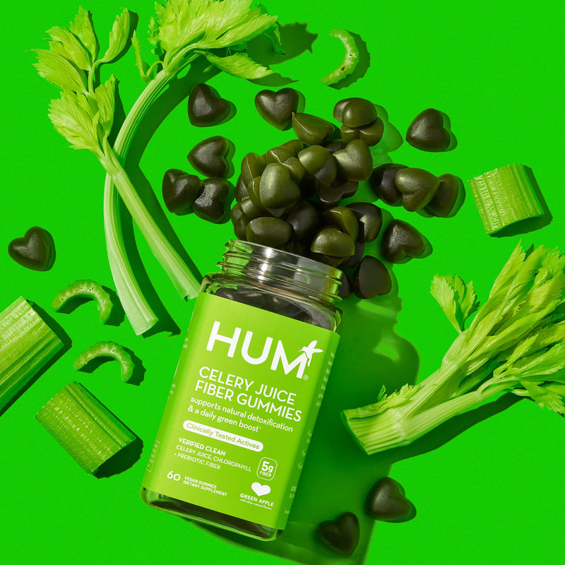 [Australia] - HUM Celery Juice Fiber Gummies The First Prebiotic Celery Juice Gummy, Supports Detoxification and A Daily Green Boost with Celery Juice, Chlorophyll, and Prebiotic Fiber(60 Count) 