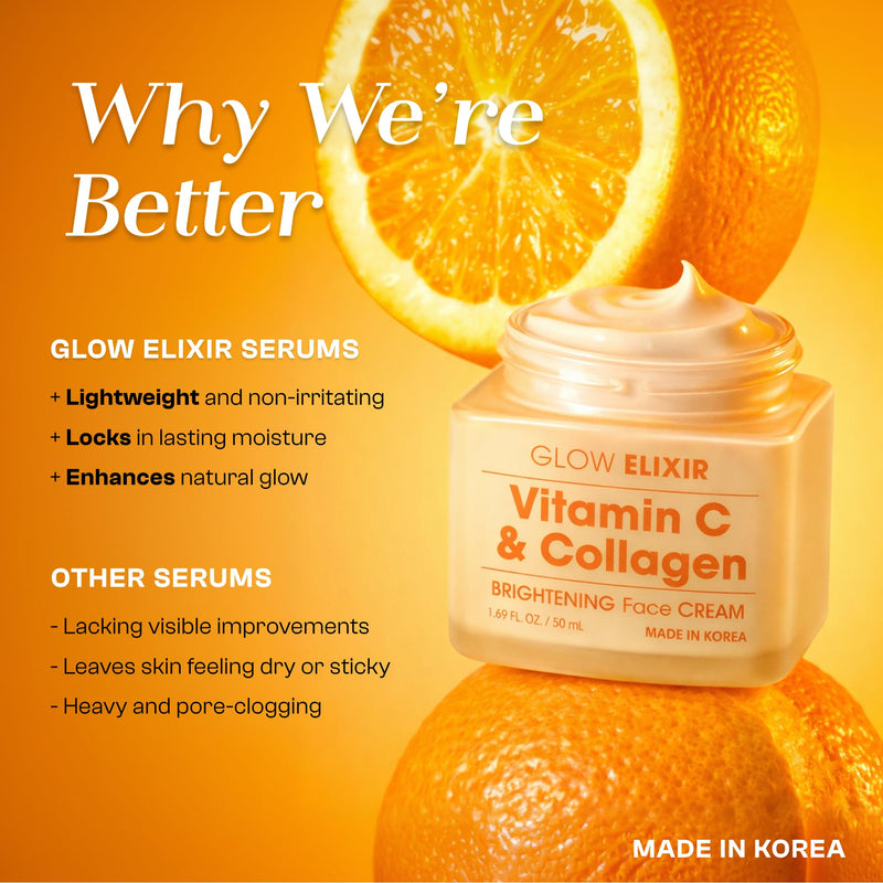 Glow Elixir Vitamin C & Collagen Face Moisturizer – Dermatologist Tested, Anti Aging Korean Skin Care – Hydrates, Firms, Smooths Lines For A Radiant Complexion – Vegan Clean Beauty – 1.69 Oz