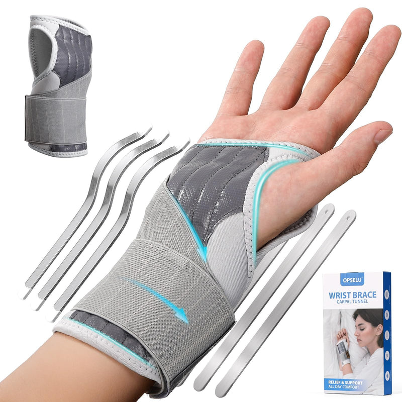 Wrist Brace for Carpal Tunnel, Adjustable Night Wrist Support Brace with Splints Right Hand, Hand Support for Arthritis, Tendonitis, Sprain, Injuries, Wrist Pain, Men Women, Medium/Large Right Hand-Grey
