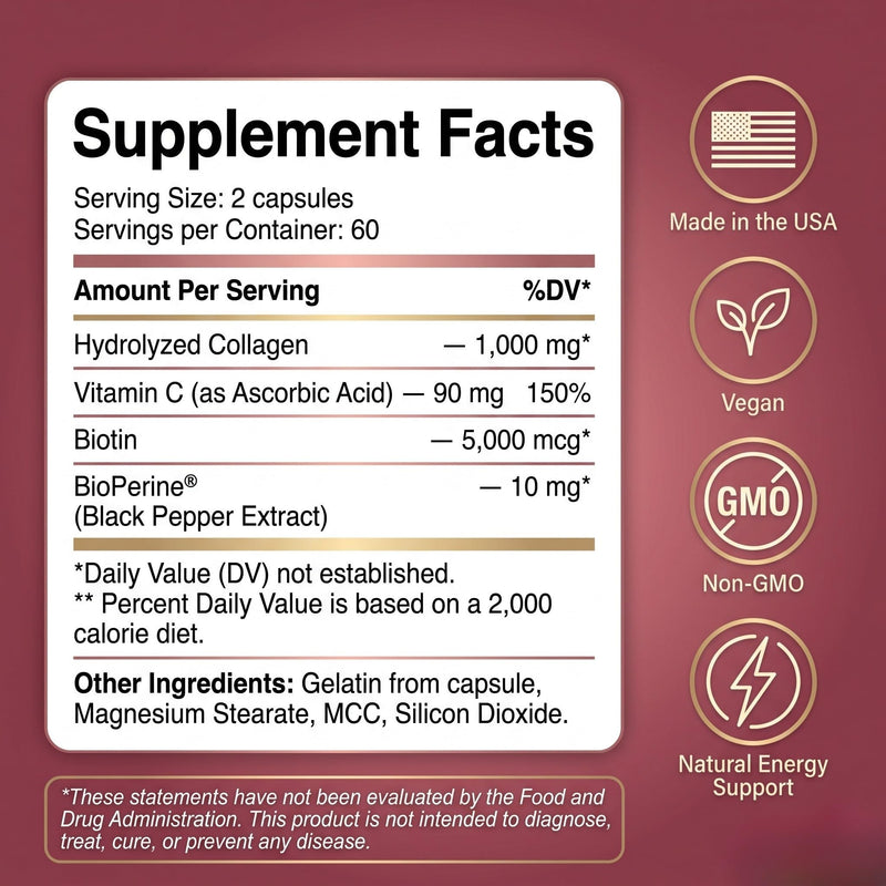 Sundhed Max Collagen Plus C - All Natural Collagen with Biotin & Bioperine to Boost Anti Aging Hydration & Skin Firmness - Strengthen Bones & Nails (Capsules 2-Month) (120 Count) 1 Count (Pack of 120)
