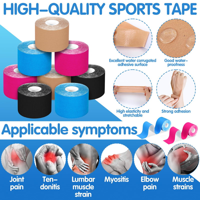 [Australia] - EUZLABBY 6 rolls of kinesiology tape, kinesiology tape rolls (5 m x 5 cm), with special scissors, elastic bandage, sports tape set, for shoulder and elbow, wrist, knee pain. (colorful) 