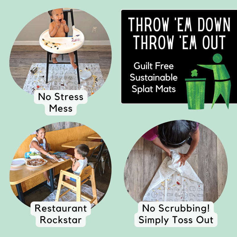[Australia] - 30 Pack | Disposable Splat Mats | Biodegradable + Compostable | THEO'S MATS | Under Highchair Splat Mat for Floor | Baby Led Weaning Supplies | (THEO001) 30 Count (Splat Mats) 