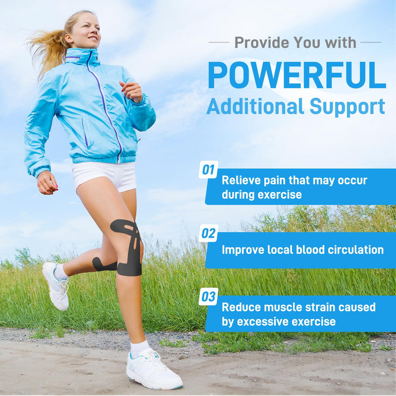 Kinesiology Tape for Knees, 10 Count Knee Tape for Knee Pain Relief Pre Cut, Latex Free Knee Tape, Support Muscles and Joints, Knee Kinesiology Tape Pre Cut, Waterproof and Elastic (Black) Black 10PCS