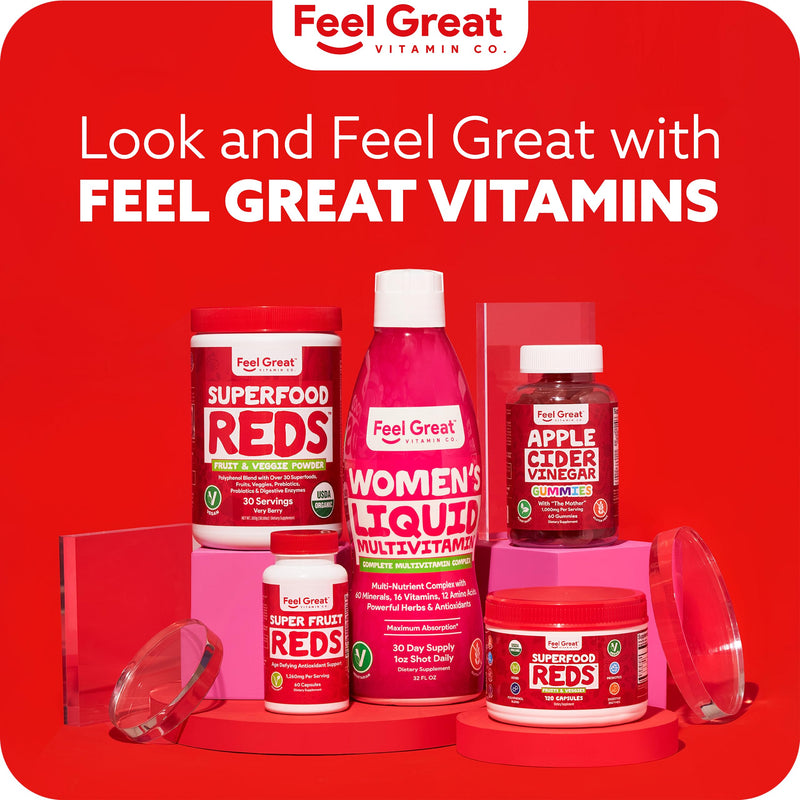 Feel Great Organic Superfood Reds Powder Packed with Beet Root Powder | Digestive Support Including Bloating Relief | Fruit and Veggie Polyphenols Supplement. Superfood Very Berry Reds Powder
