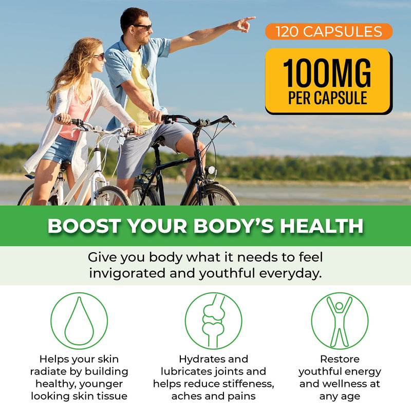[Australia] - ForestLeaf - Hyaluronic Acid Supplements - 120 Vegetable Capsules - 100mg Dietary Hyaluronic Acid + 50mg Vitamin C Joint & Anti Aging Beauty Formula - Supports Skin Hydration, Joints, Bones & Hair 