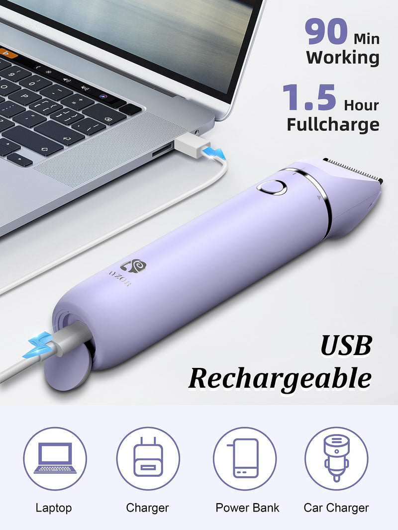 [Australia] - Bikini Trimmer and Shaver Kit for Women - 2-in-1 Wet/Dry Electric Body Hair Trimmer Facial Hair Removal Cordless Waterproof Bikini Shaver Razor for Face Lip Chin Pubic Underarm Legs (Purple) Purple 