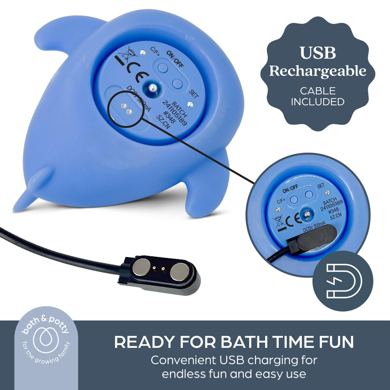 [Australia] - Dreambaby Whale Shark USB Rechargeable Baby Bath Thermometer - Instant Read, Digital Room and Baby Bathtub Water Fun Floating Toy - Newborn Must-Have 