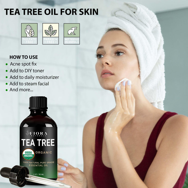 [Australia] - Tea Tree Oil ‚Äì 100% Pure Organic Tea Tree Essential Oil for Skin, Face, Hair, Scalp, Nails, and Toenail ‚Äì Therapeutic Grade Tree Tea Oil for Acne & Hair Growth ‚Äì 1 fl oz - by Fiora Naturals Organic Tea Tree Oil 1 Fl Oz (Pack of 1) 