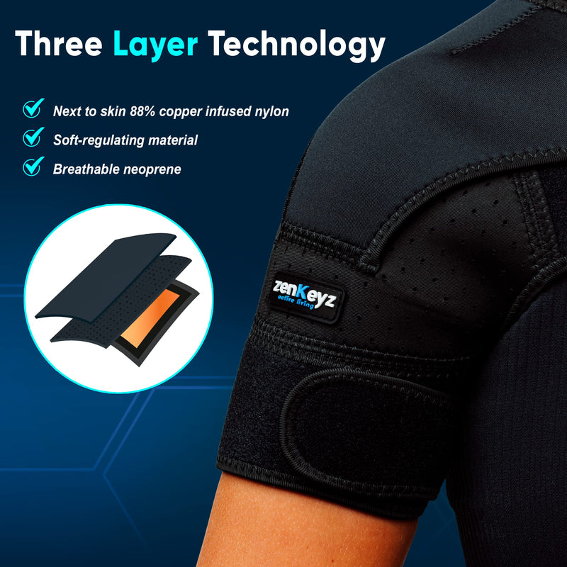 [Australia] - ZENKEYZ Shoulder Brace for Men & Women, Size rage XS-3XL, Torn Rotator Cuff, Tendonitis, Dislocation, Pain, Neoprene Shoulder Compression Sleeve Wrap (Copper Compression, L/XL) Copper Infused Black 