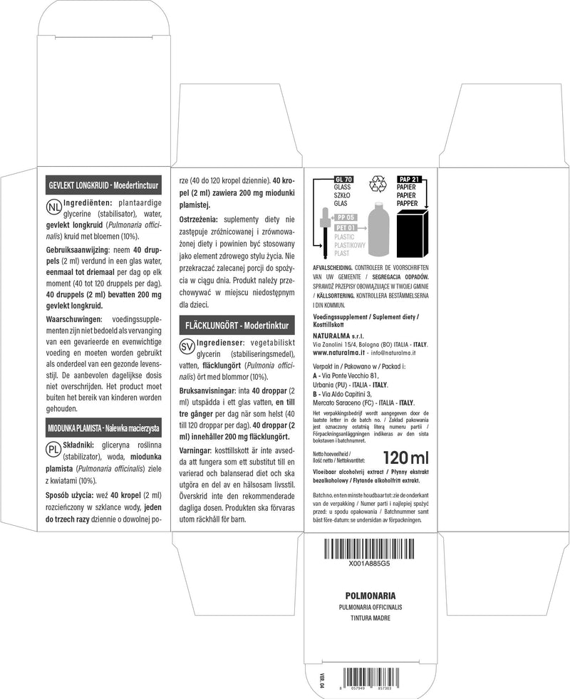 [Australia] - Lungwort (Pulmonaria officinalis) herb with flowers alcohol-free mother tincture Naturalma - liquid extract drops 120 ml - dietary supplement - vegan alcohol-free 120 ml (pack of 1) 