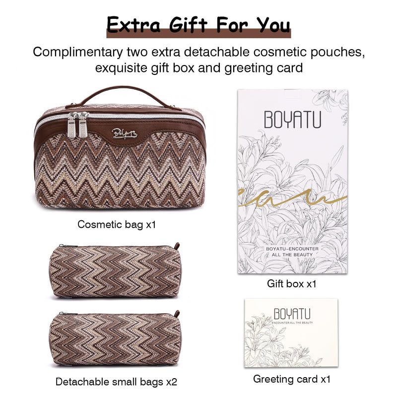 BOYATU Travel Makeup Bag Cosmetic Bags for Women: 3-Piece Makeup Bag Set (J-2-Brown)