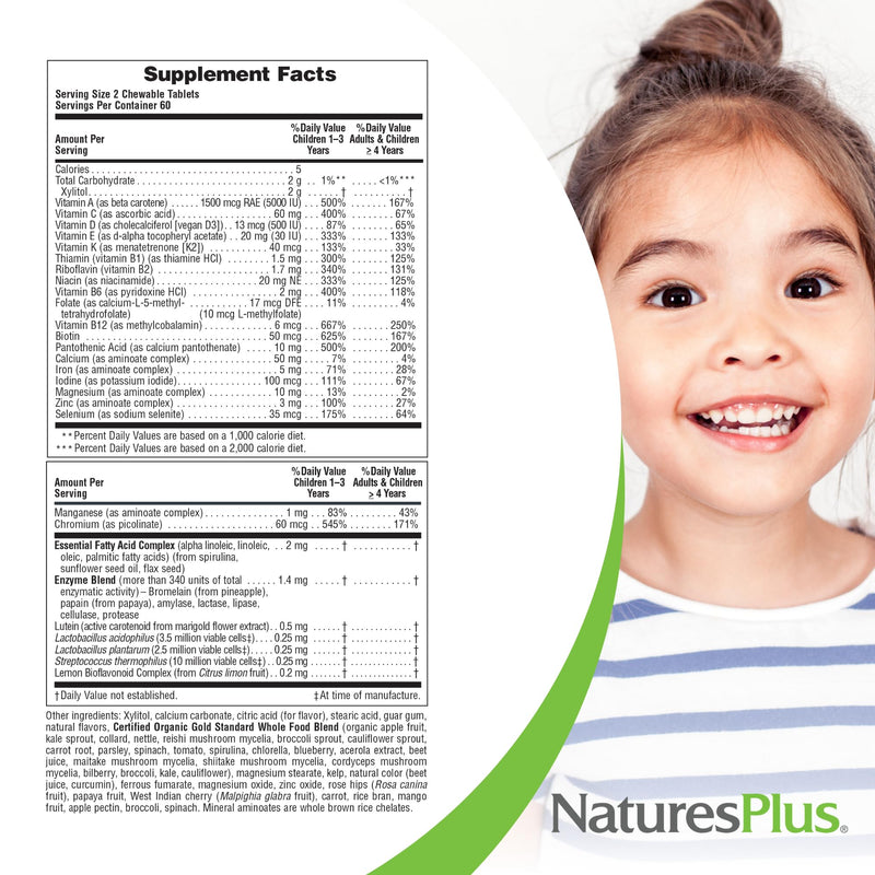 [Australia] - Natures Plus Animal Parade Gold Multivitamin Children’s Chewables - Watermelon Flavor - 120 Animal-Shaped Tablets - Vitamin D3, K2 & Probiotics - Vegan, Gluten Free - 60 Total Servings 1 