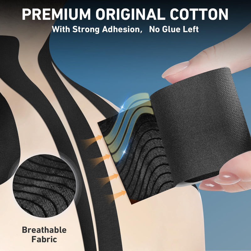 Kinesiology Tape for Shoulder&Neck, 12 Count Shoulder&Neck Tape Precut, KTQUICK Original Cotton Waterproof & Breathable, Enhance Elastic Kinesiology Athletic Tape for Shoulder&Neck Support (Black) Black