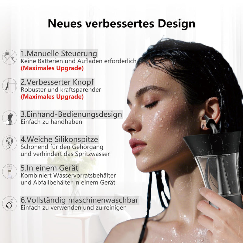 [Australia] - Ear Wax Removal Kit - One-Hand Control Ear Cleaner Tool, Easy to Use Manual Ear Irrigation Flushing System with Soft Silicone Tip for Effective & Safe to Clean Ear Built Up Wax Home Use(Black) Black 