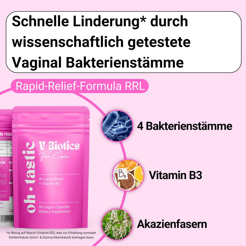 [Australia] - V-Biotics Vaginal Probiotics - lactic acid bacteria & vitamin B3 for the vagina *, build up vaginal flora, lactic acid treatment against bacterial vaginosis & vaginal fungus - 1 billion CFU/g (60 capsules) - ohtastic 