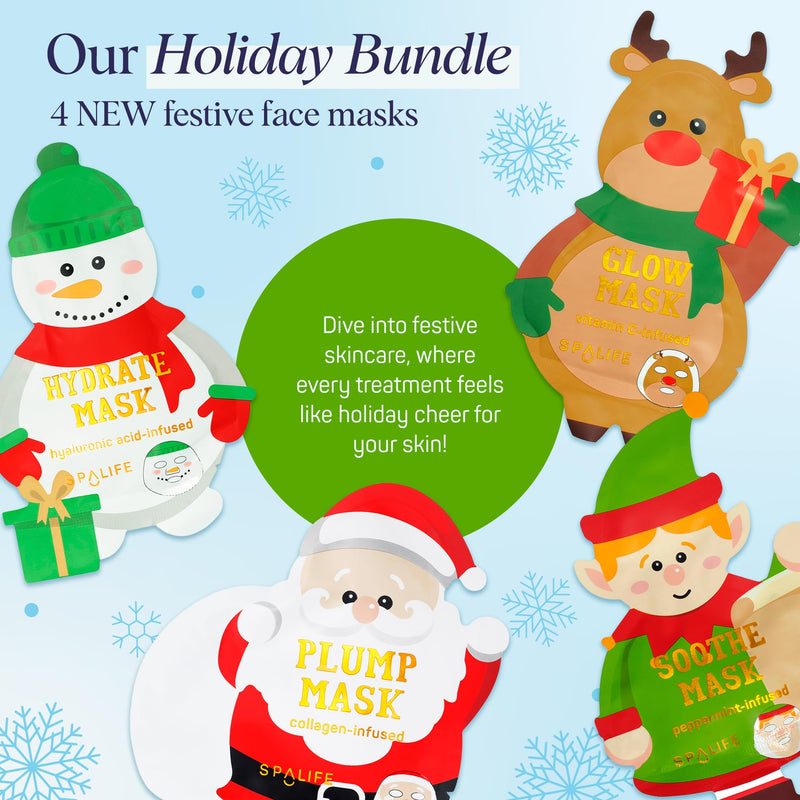 SpaLife Beauty Santa’s Workshop Christmas Face Mask Bundle | Korean Facial Masks | Hydrating, Soothing and Firming Sheet Mask Set | Christmas Face Masks for Women | Spa Party Favors | 12 Pack Santa's Workshop