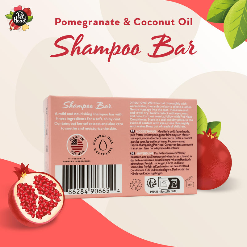 Pet Head Pomegranate Shampoo Bar for Dogs | 3in1 Cleanses, Hydrates & Nourishes All Dog Coats | with Oat Kernel Extract & Coconut Oil | Free of parabens & sulphates | Gentle Formula for Puppies | 3oz - PawsPlanet Australia