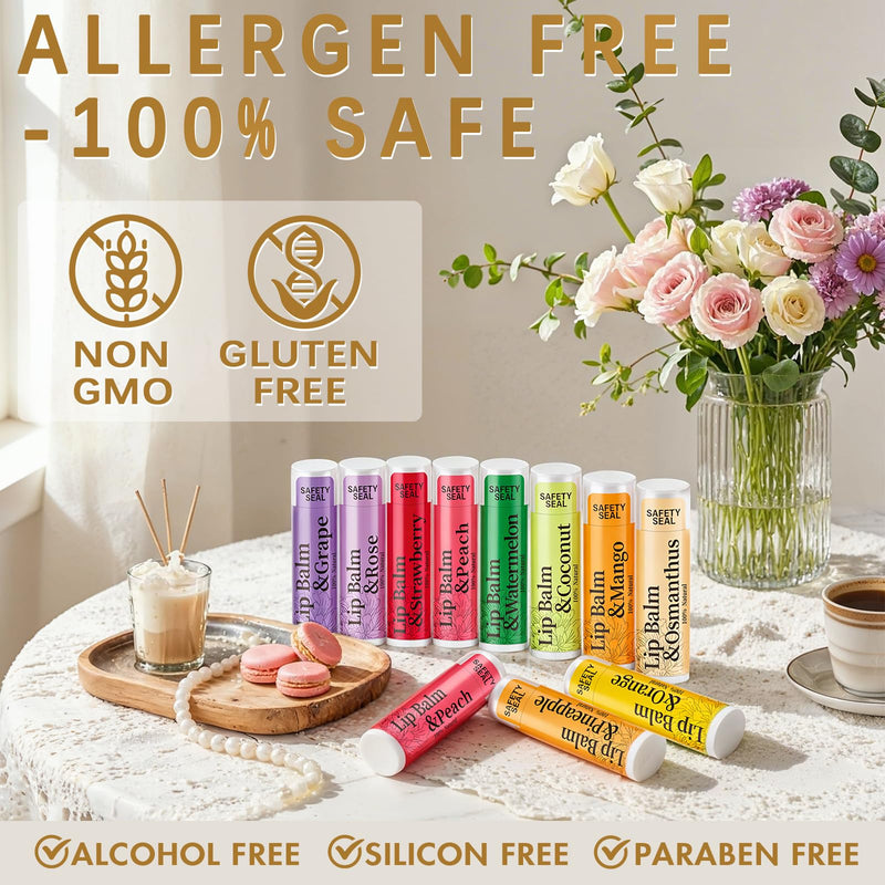 RBUGR Lip Balm Bulk Lip Balms & Moisturizers 20 Pack 12 Flavored | Natural lip balm set with Vitamin E and Coconut Oil for Dry Cracked Lips, Party Favors Adults Supplies for Women(4.2g/0.15oz) 20Pcs